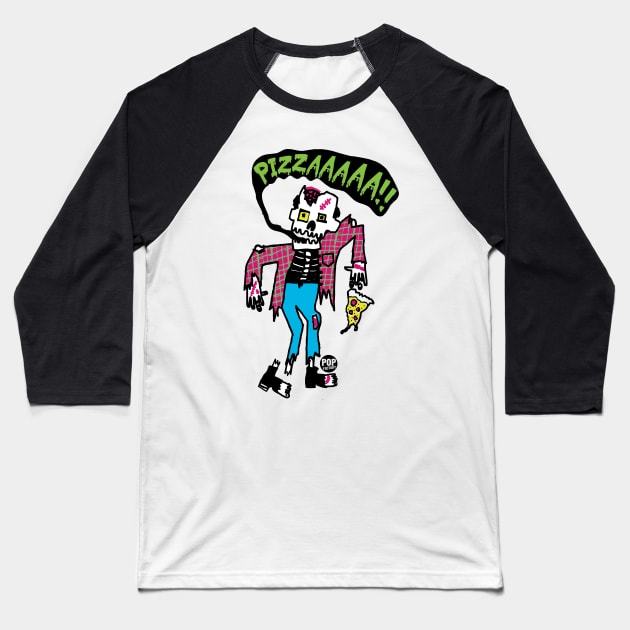 PIZZZZZZZA Baseball T-Shirt by toddgoldmanart